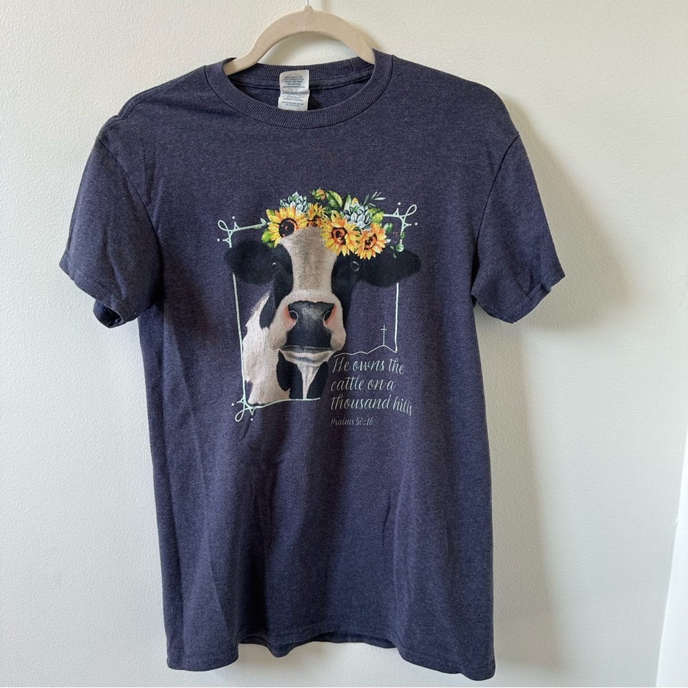 Delta Pro Weight Cow Psalms 50:10 distressed graphic size small